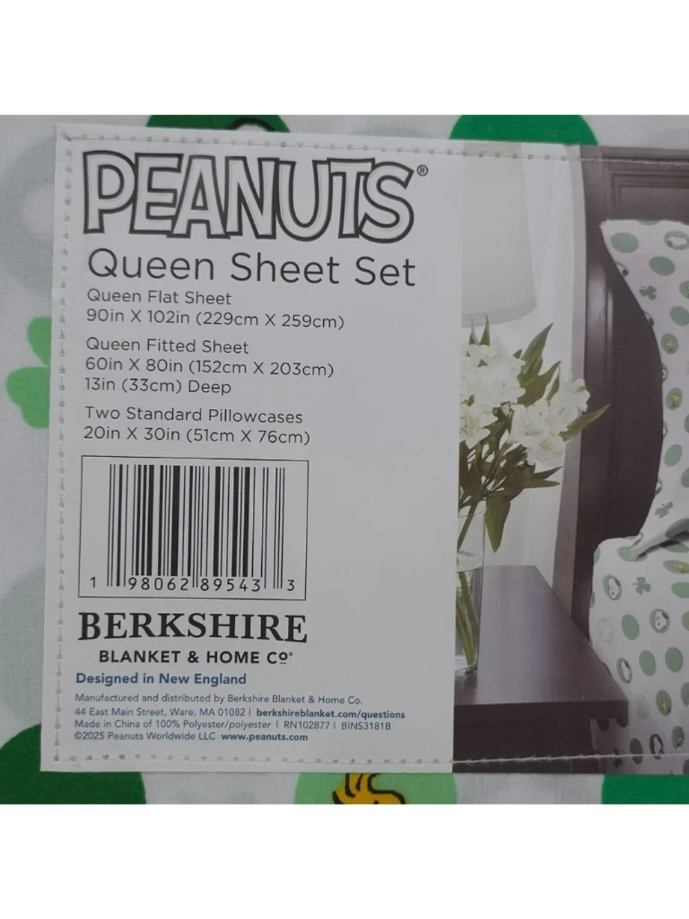 Peanuts Queen Sheet Set Snoopy & Woodstock St. Patricks Day Shamrock Berkshire